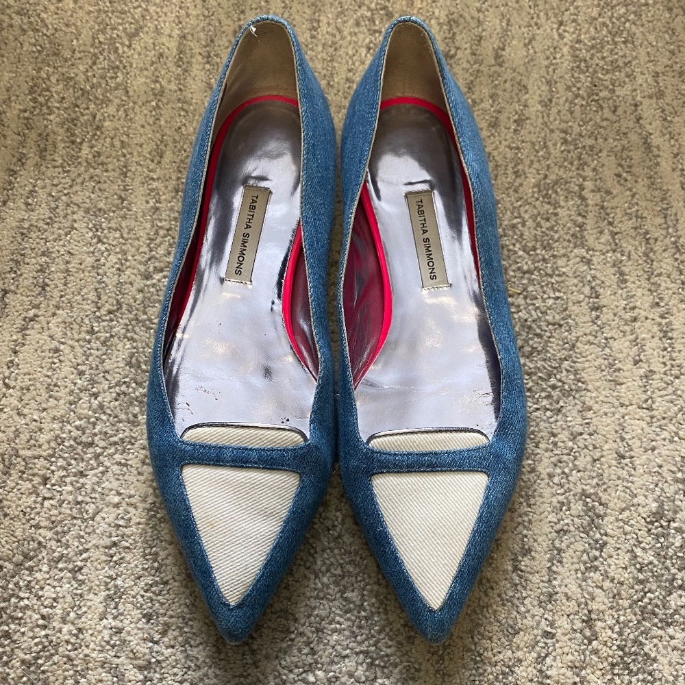 Tabitha Simmons Denim Pointed Toe Flats